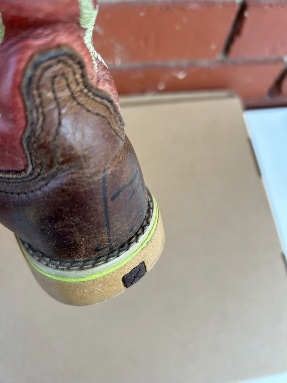Twisted X Western Cowboy Boots Square Toe Leather Boys 10/ 11c Brown Pull on